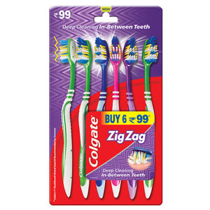 Colgate Zig Zag Medium Tooth Brush - Pack of 6